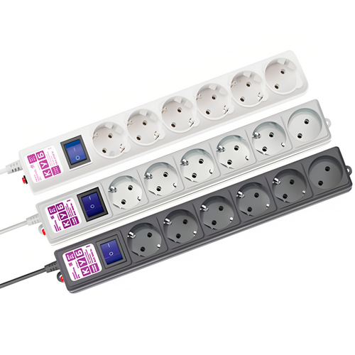 Сетевые фильтры, 6 розеток, 16 А, шнур 3*1 мм²